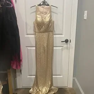 green emerald velvet dress Bari Jay Bridesmaid Dress 2501 Gold main image 1